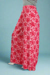 Wide Leg Floral Crinkle Pant - Pink