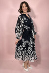 Black Floral Bubble Sleeve Maxi Dress