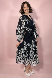 Black Floral Bubble Sleeve Maxi Dress