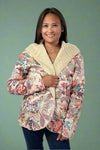 Paisley Floral Sherpa Hooded Jacket - Beige