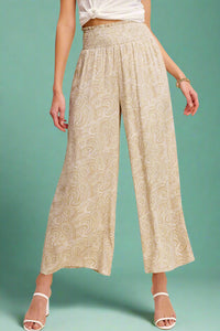 Boho Paisley Print Wide Leg Pant - Almond Beige