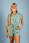 Collared Romper - Sage Green