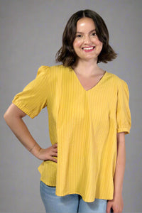 Crinkle Stripe Blouse - Yellow