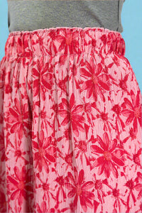 Wide Leg Floral Crinkle Pant - Pink
