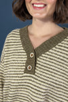 Shimmer Yarn V Neck Stripe Sweater