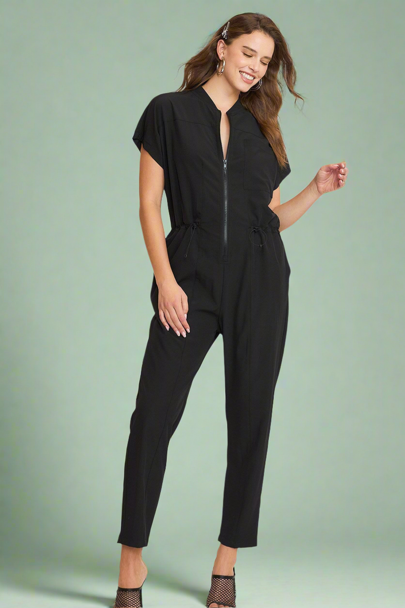Zip Down Utility Jumpsuit - Black