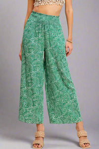 Boho Paisley Print Wide Leg Pant - Garden