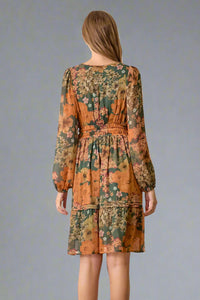 Big Floral Print Midi Dress - Green