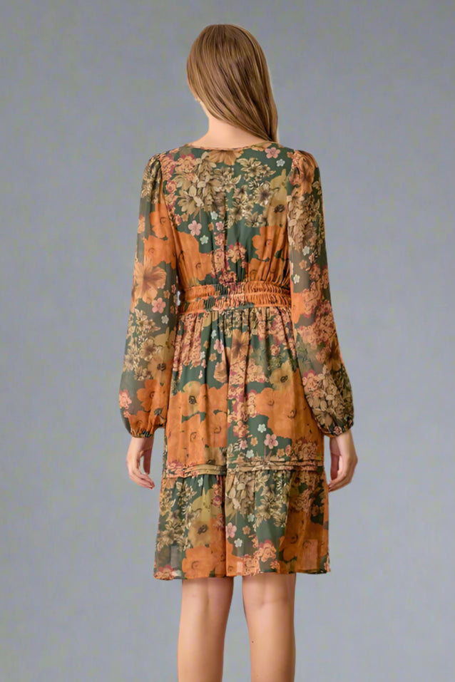 Big Floral Print Midi Dress - Green