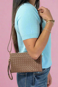 Woven Three Compartment Crossbody Bag - Khaki