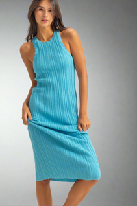 Bodycon Ribbed Knit Dress - Blue