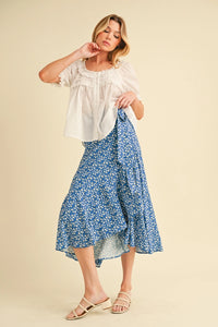 Berti Floral Wrap Skirt - Cobalt
