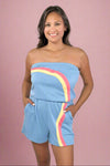 Terry Retro Stripe Romper - Blue