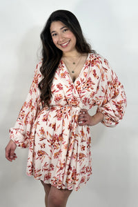 Cross Over Dress Floral Orange