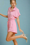 Striped Half Zip Romper - Pink