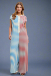 Short Sleeve Striped Jumpsuit - Sky