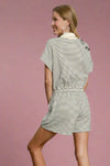 Striped Half Zip Romper - Cream