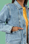 Scallop Trim Collar Denim Jacket - Sail Blue