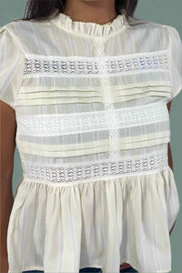 Lace Trim Peplum Blouse - Ivory