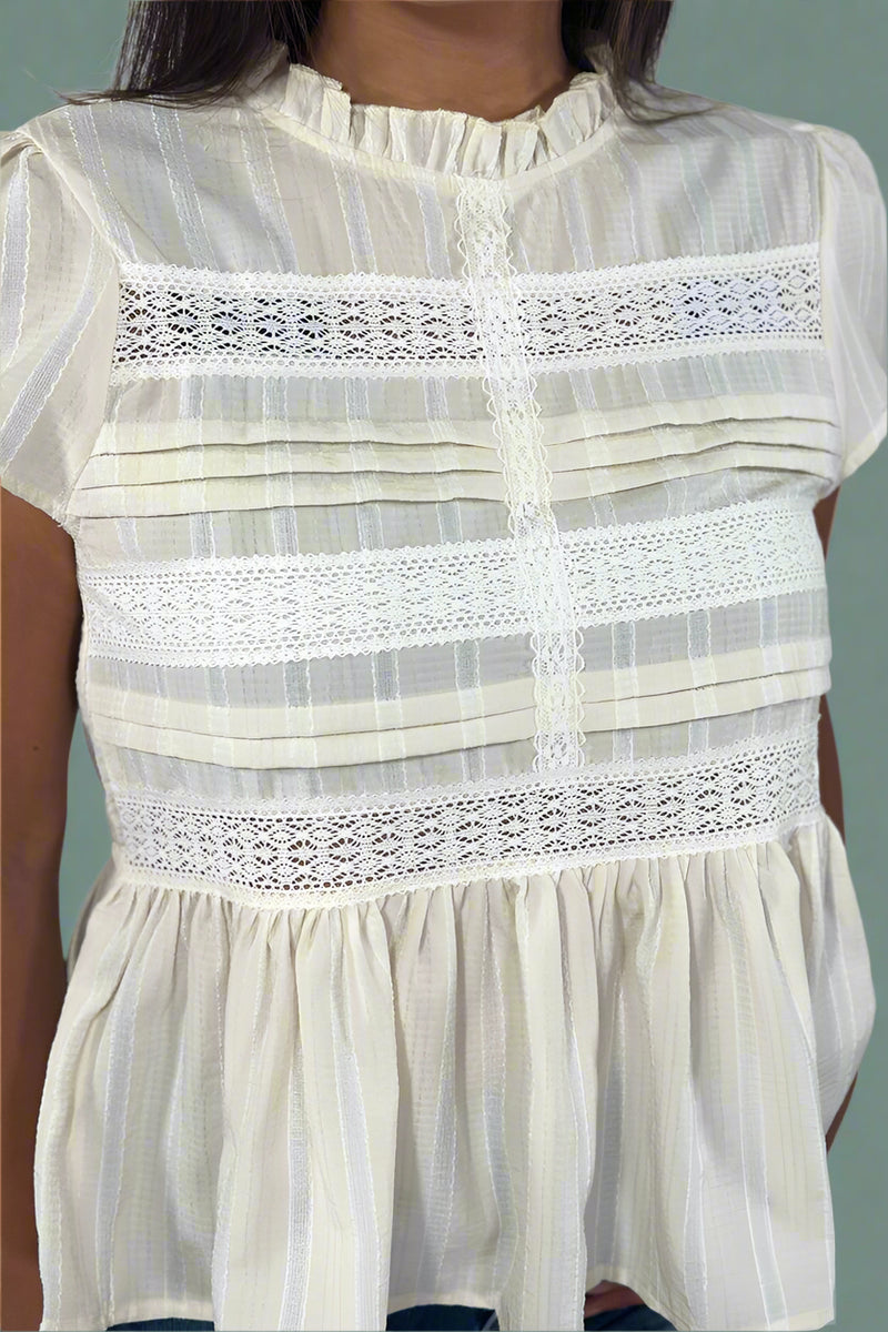 Lace Trim Peplum Blouse - Ivory