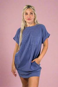 Unwind In Style T Shirt Dress - Dusty Indigo