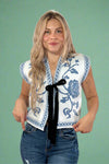 Floral Jacquard Tie Front Knit Vest