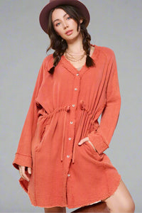 Button Down Gauze Shirt - Burnt Orange
