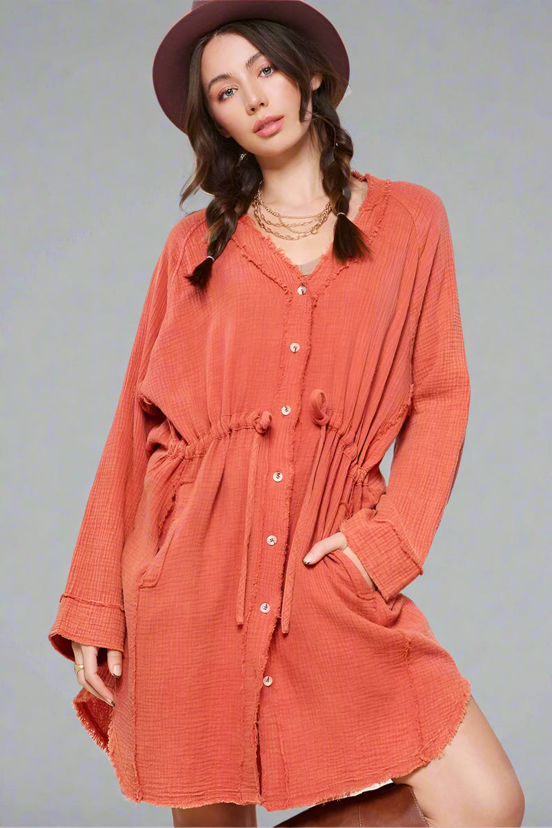 Button Down Gauze Shirt - Burnt Orange