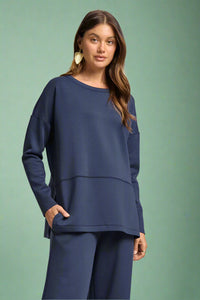 Greece Split Hem Top - Navy