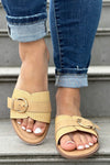 Buckle Slide Flat Sandal - Beige