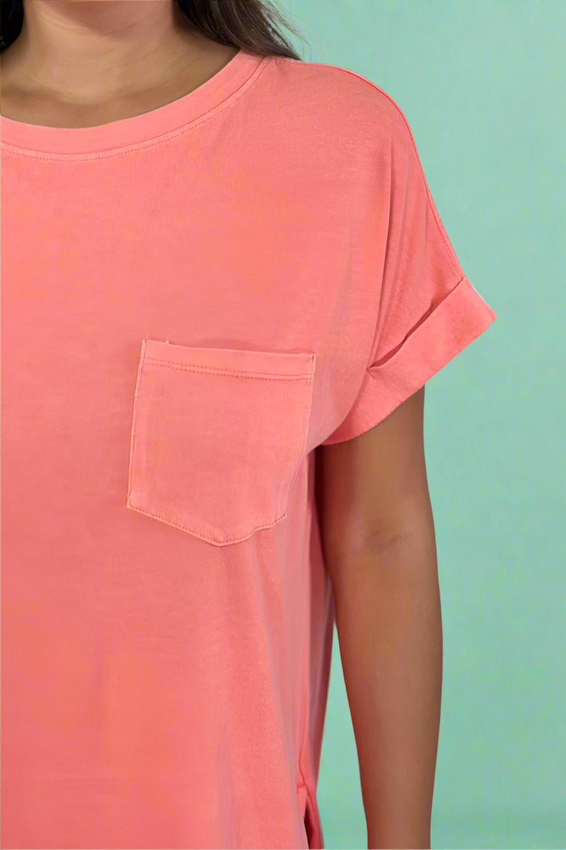 Unwind In Style T Shirt Dress - Coral