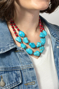 Turquoise Pendant Double Layer Vintage Necklace