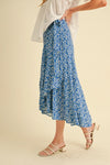 Berti Floral Wrap Skirt - Cobalt