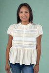 Lace Trim Peplum Blouse - Ivory
