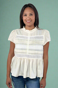 Lace Trim Peplum Blouse - Ivory
