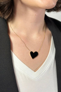 Black Heart Pendant Necklace - Gold
