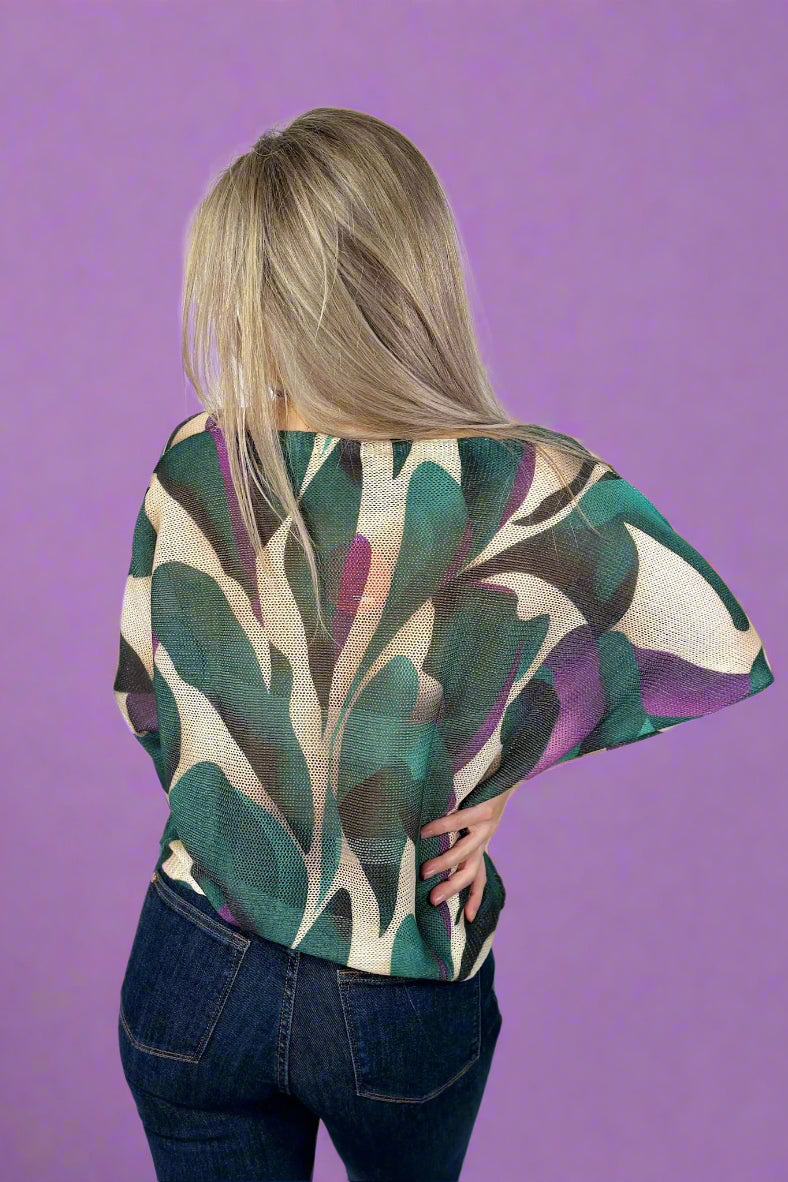 Abstract Round Printed Sweater - Green
