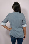 Striped 3/4 Sleeve Blouse - Navy