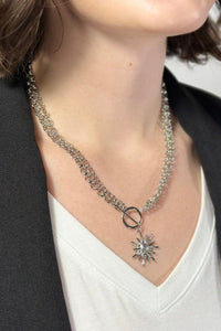 Sun Pendant Chunky Chain Necklace - Silver