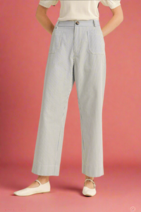 Striped High Waist Cropped Pants - Blue