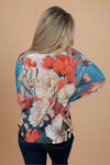 Floral Sparkle Printed Sweater - Blue