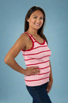 Scalloped Edge Knit Striped Tank Top - Rose