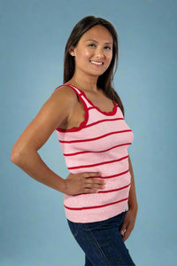 Scalloped Edge Knit Striped Tank Top - Rose