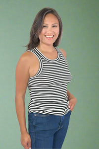 Striped Fitted Tank Top - Black