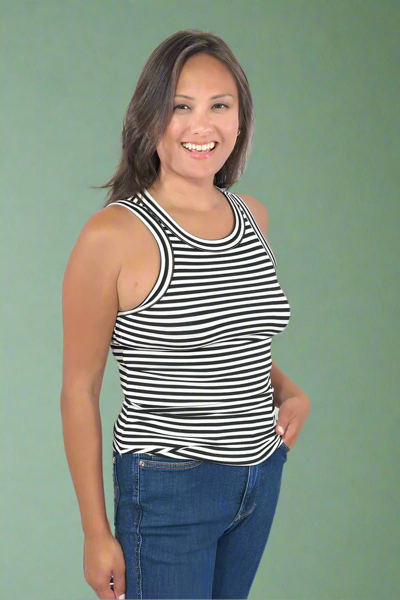 Striped Fitted Tank Top - Black