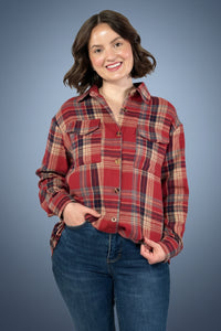 Plaid Button Up Flannel Shirt - Khaki