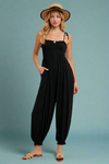 Smocked Button Front Jumpsuit - Black