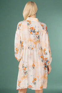 Floral Print Button Down Dress - Beige