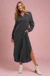 Long Sleeve Button Up Maxi Shirt Dress - Ash
