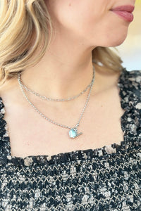 Layered Heart Charm Necklace - Silver